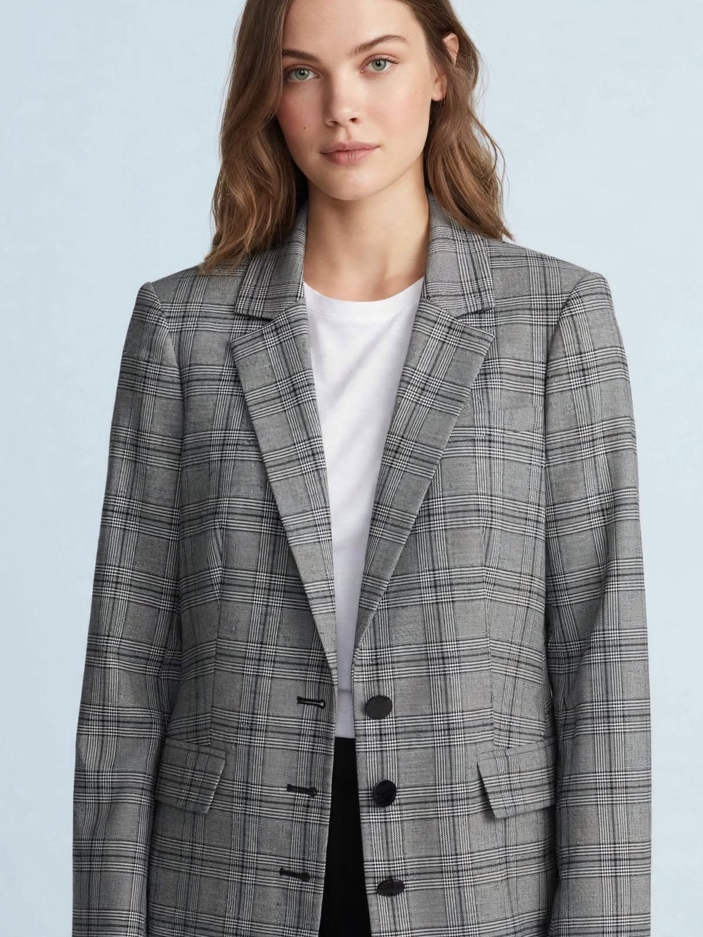 Karl Lagerfeld Grey Plaid Tailored Blazer